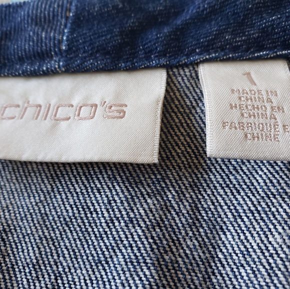 🫖2/$20 Chicos Denim Hole Open Front Jacket ECU - Picture 3 of 8